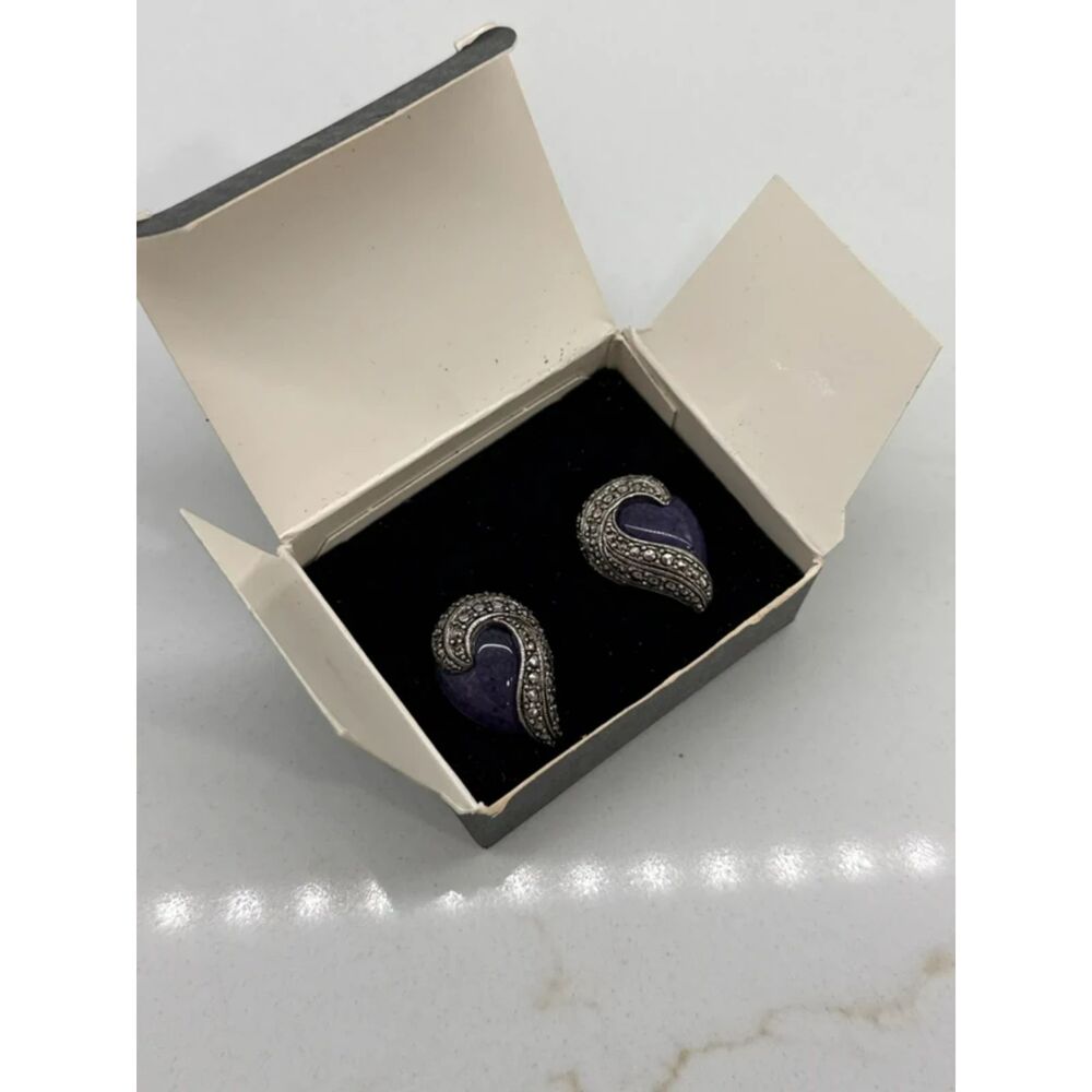 Vintage Avon Faux Amethyst Teardrop Clip On Earrings